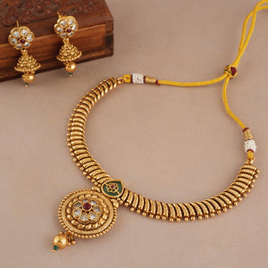 Stunning kundan stone rajwadi antique gold necklace set