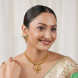 Stunning kundan stone rajwadi antique gold necklace set