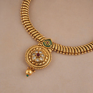 Stunning kundan stone rajwadi antique gold necklace set