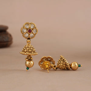 Stunning kundan stone rajwadi antique gold necklace set