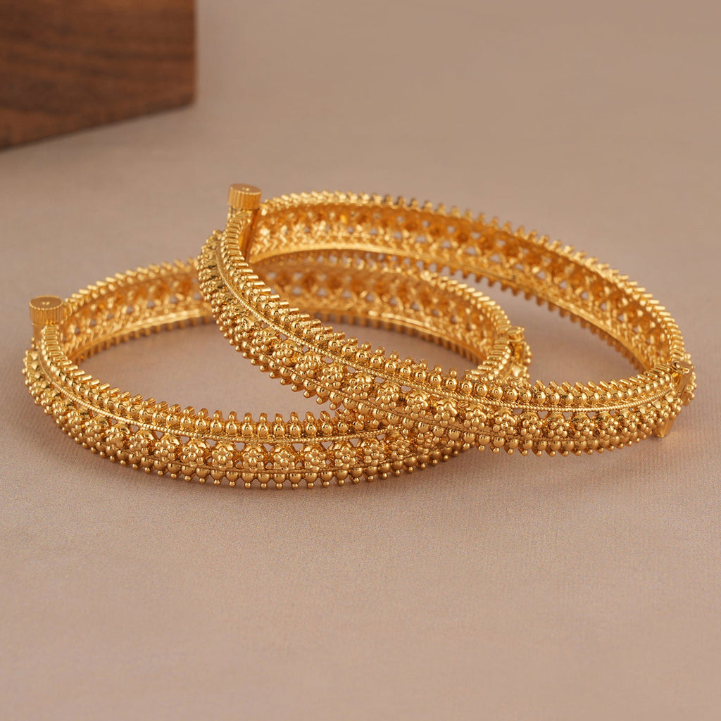 Amazing antique gold plain floral bangle set