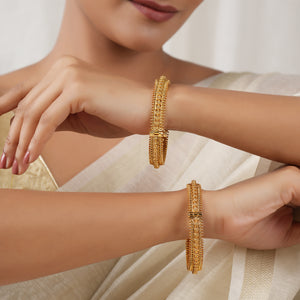 Amazing antique gold plain floral bangle set