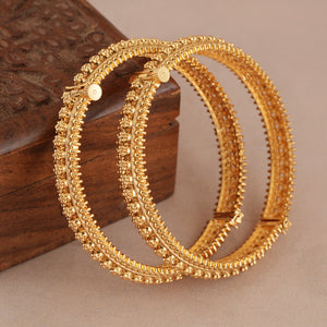 Amazing antique gold plain floral bangle set