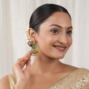 Long beautiful antique gold maa laskhmi emerald stone earring I Temple Jewellery