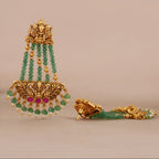 Long beautiful antique gold maa lakshmi emerald stone earring I Temple Jewellery
