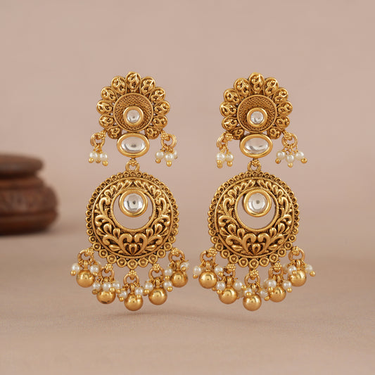 Long antique gold kundan traditional antique gold earring