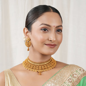 Amazing antique gold maa lakshmi traditional necklace choker set