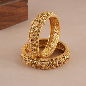 Beautiful floral antique gold stone openable bangle set