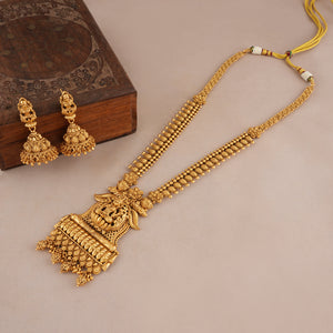 Beautiful long antique gold maa lakshmi necklace set I Temple Jewellery