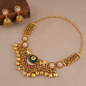 Stunning antique gold multicolor stone rajwadi necklace set