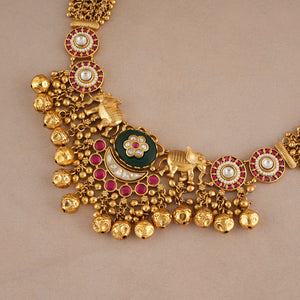 Stunning antique gold multicolor stone rajwadi necklace set
