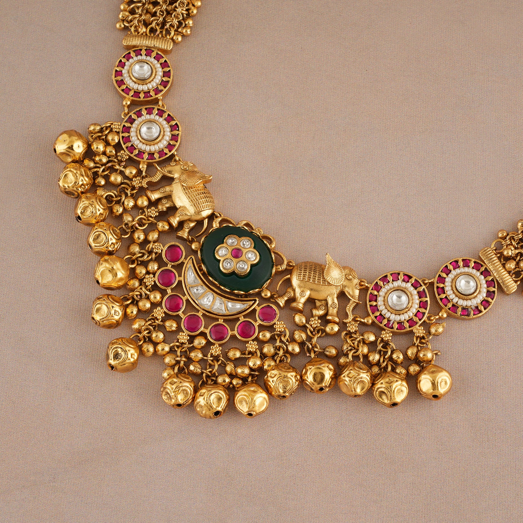 Stunning antique gold multicolor stone rajwadi necklace set