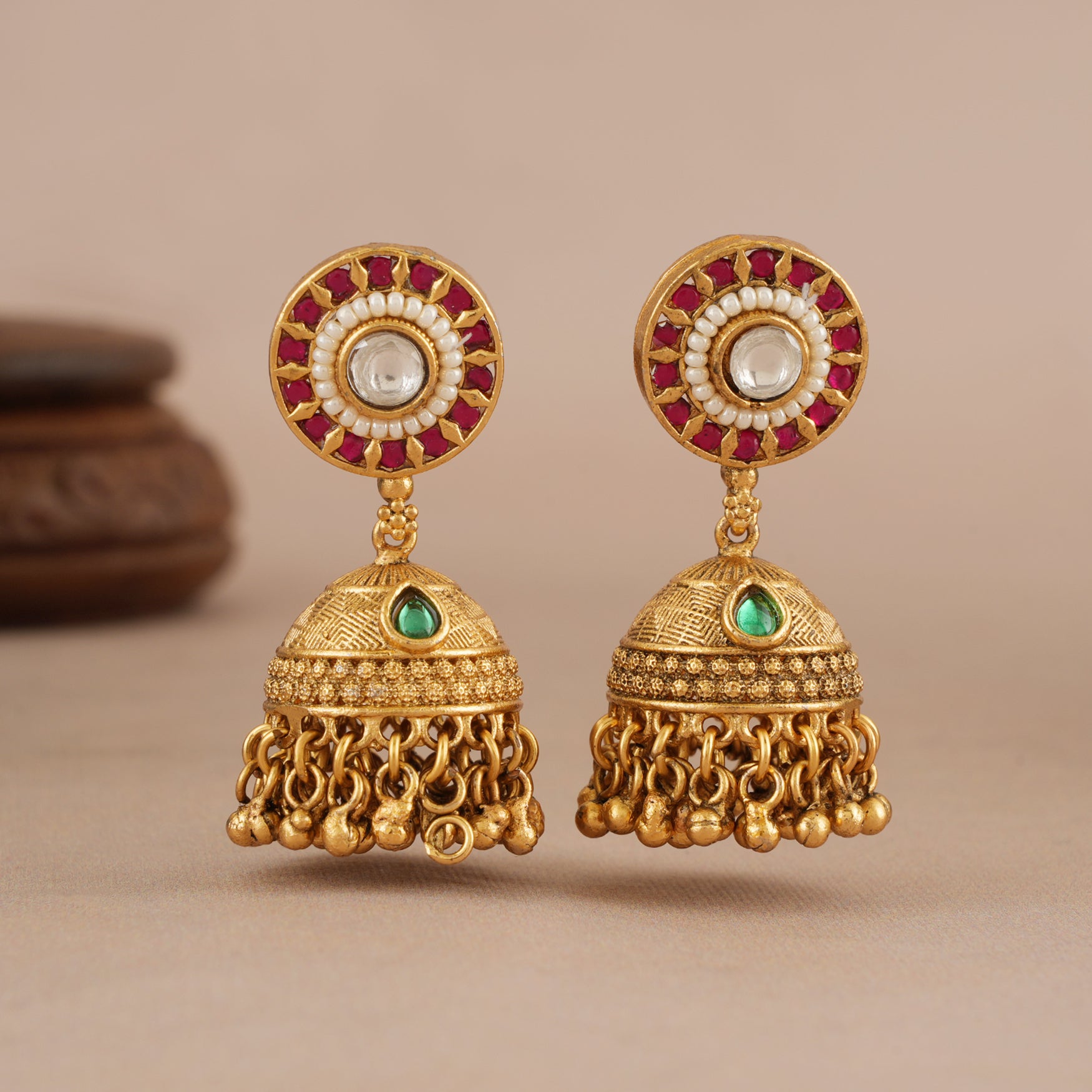 Stunning antique gold multicolor stone rajwadi necklace set