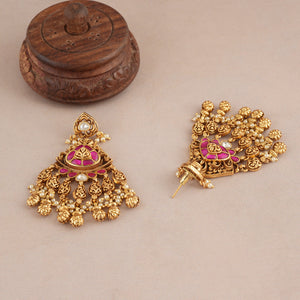 Stunning pearl antique gold rajwadi necklace set