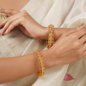 Beautiful openable ruby stone antique gold bangle set