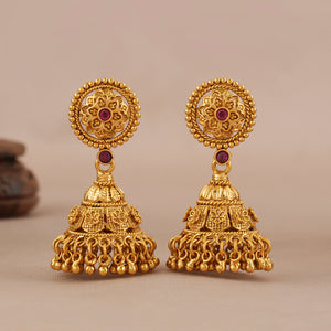 Beautiful plain antique gold long floral necklace set