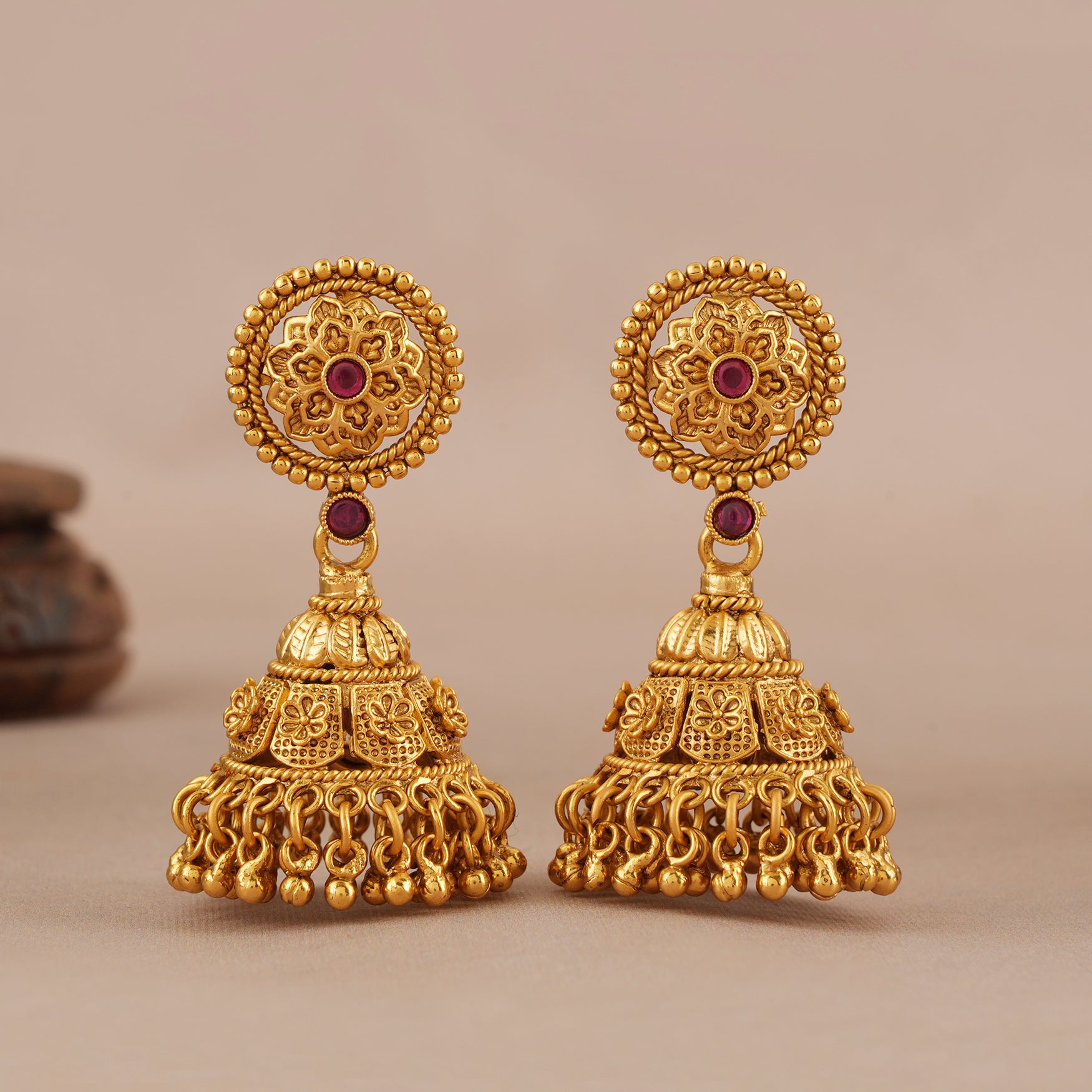 Beautiful plain antique gold long floral necklace set