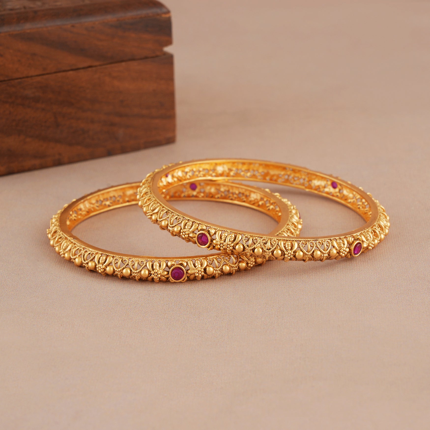 Elegant antique gold ruby traditional bangle set