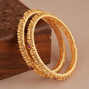 Elegant antique gold ruby traditional bangle set