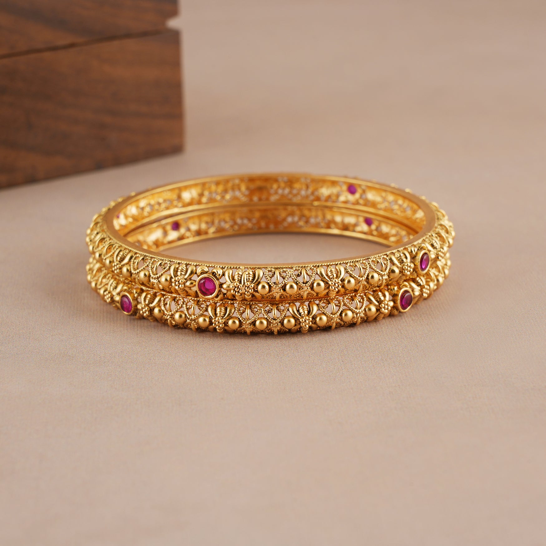Elegant antique gold ruby traditional bangle set