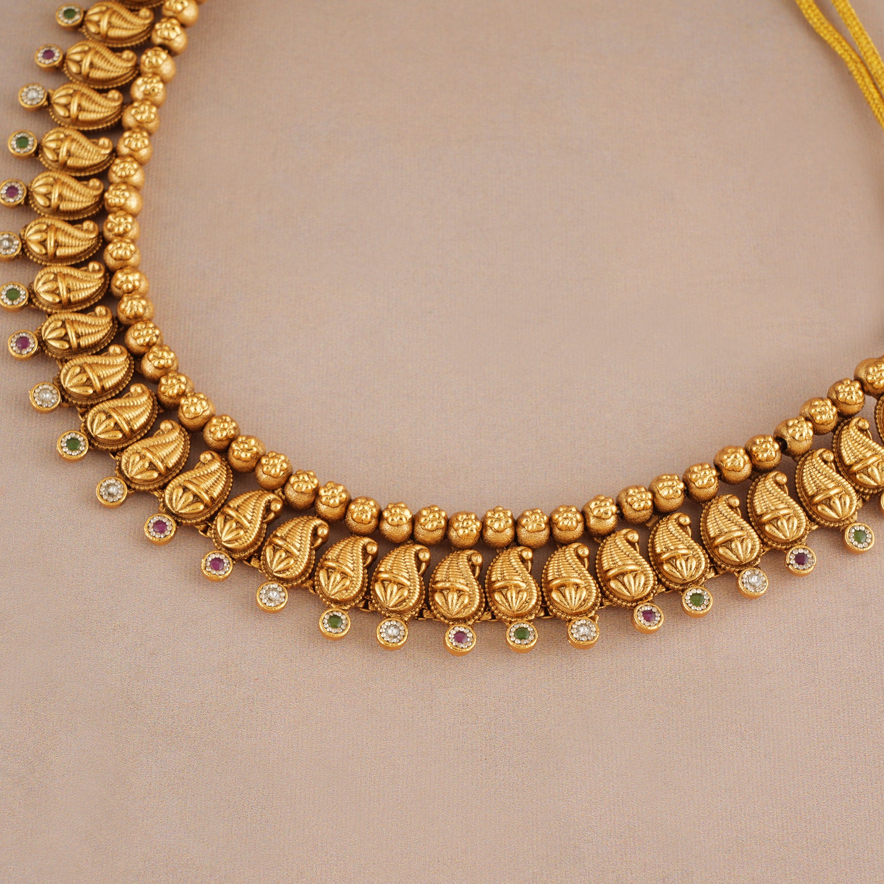 Beautiful paisley antique gold stone necklace set