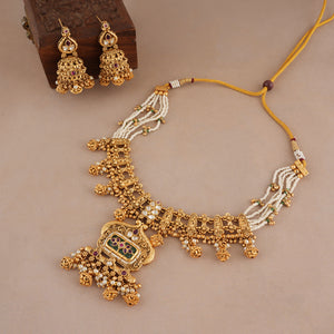 Traditional antique gold rajwadi multicolor pearl necklace set