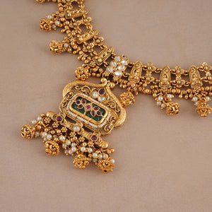 Traditional antique gold rajwadi multicolor pearl necklace set