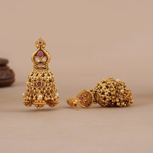 Traditional antique gold rajwadi multicolor pearl necklace set
