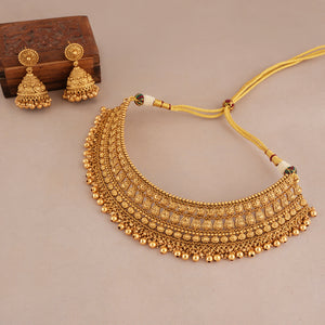 Stunning plain antique gold traditional choker necklace set