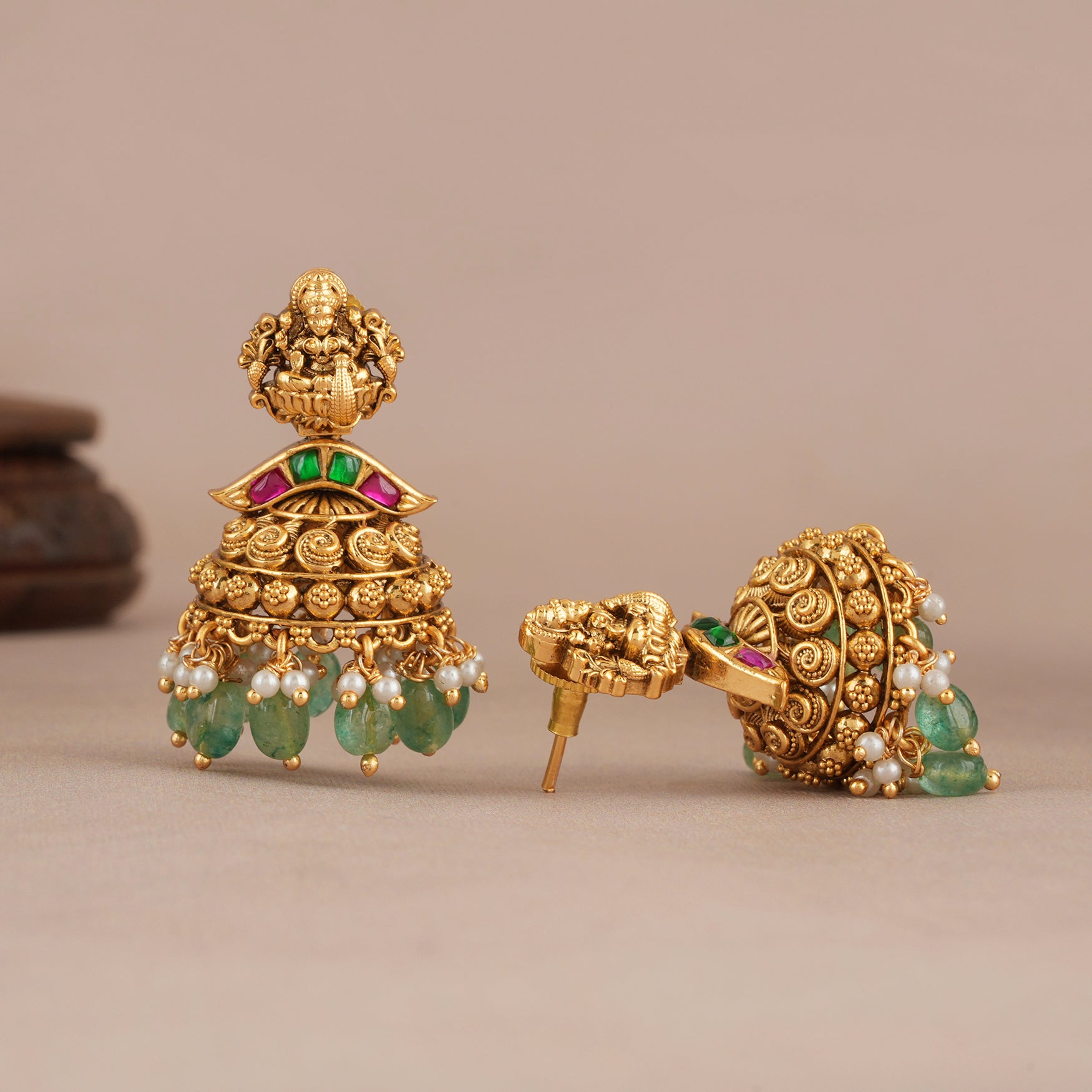 Beautiful multicolor stone antique gold maa lakshmi long necklace set I Temple Jewellery