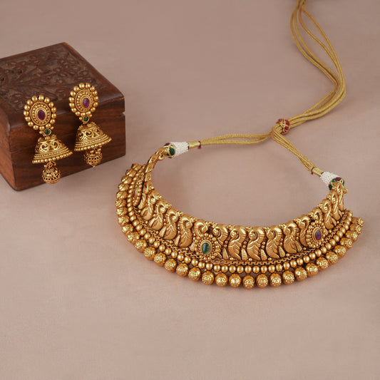 Stunning antique gold stone choker necklace set