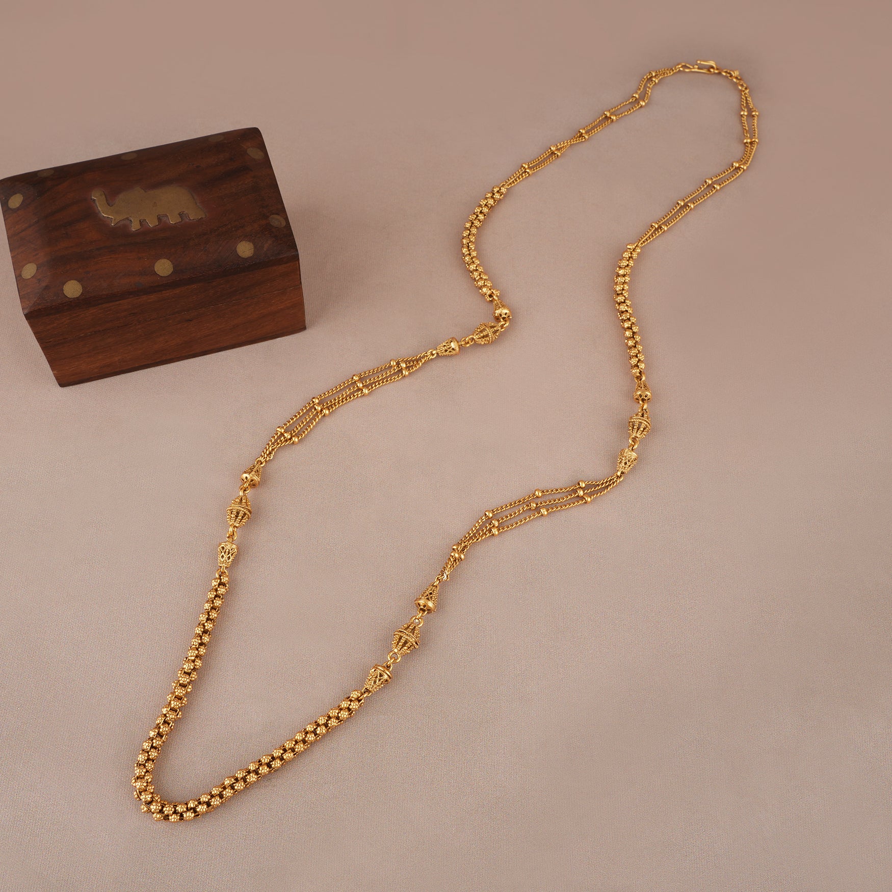 Beautiful plain antique gold mala necklace