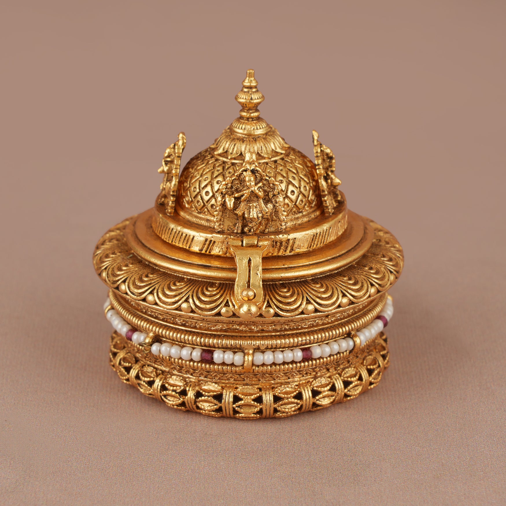 Traditional antique gold lord krishna sindoor box I Temple Jewellery