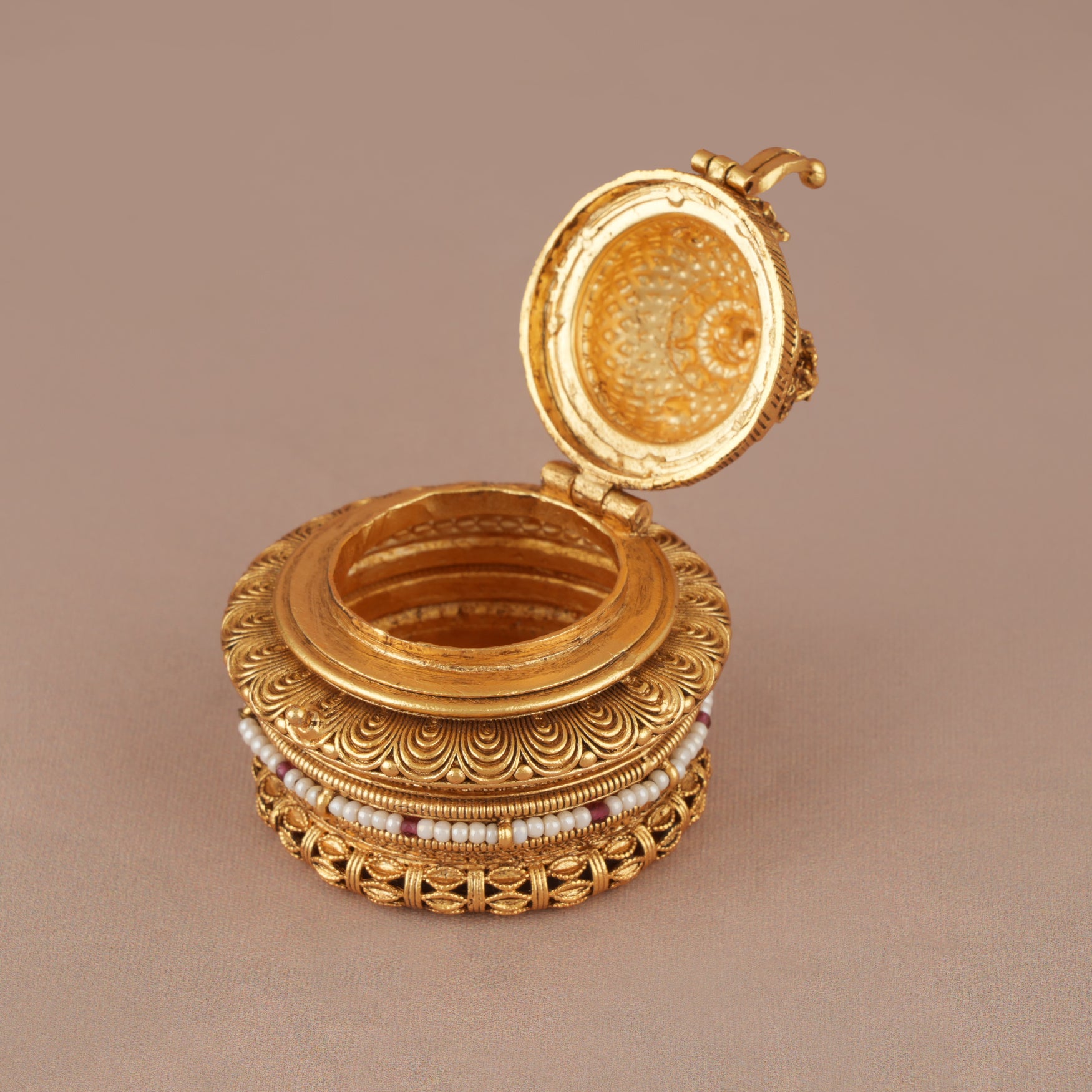 Traditional antique gold lord krishna sindoor box I Temple Jewellery