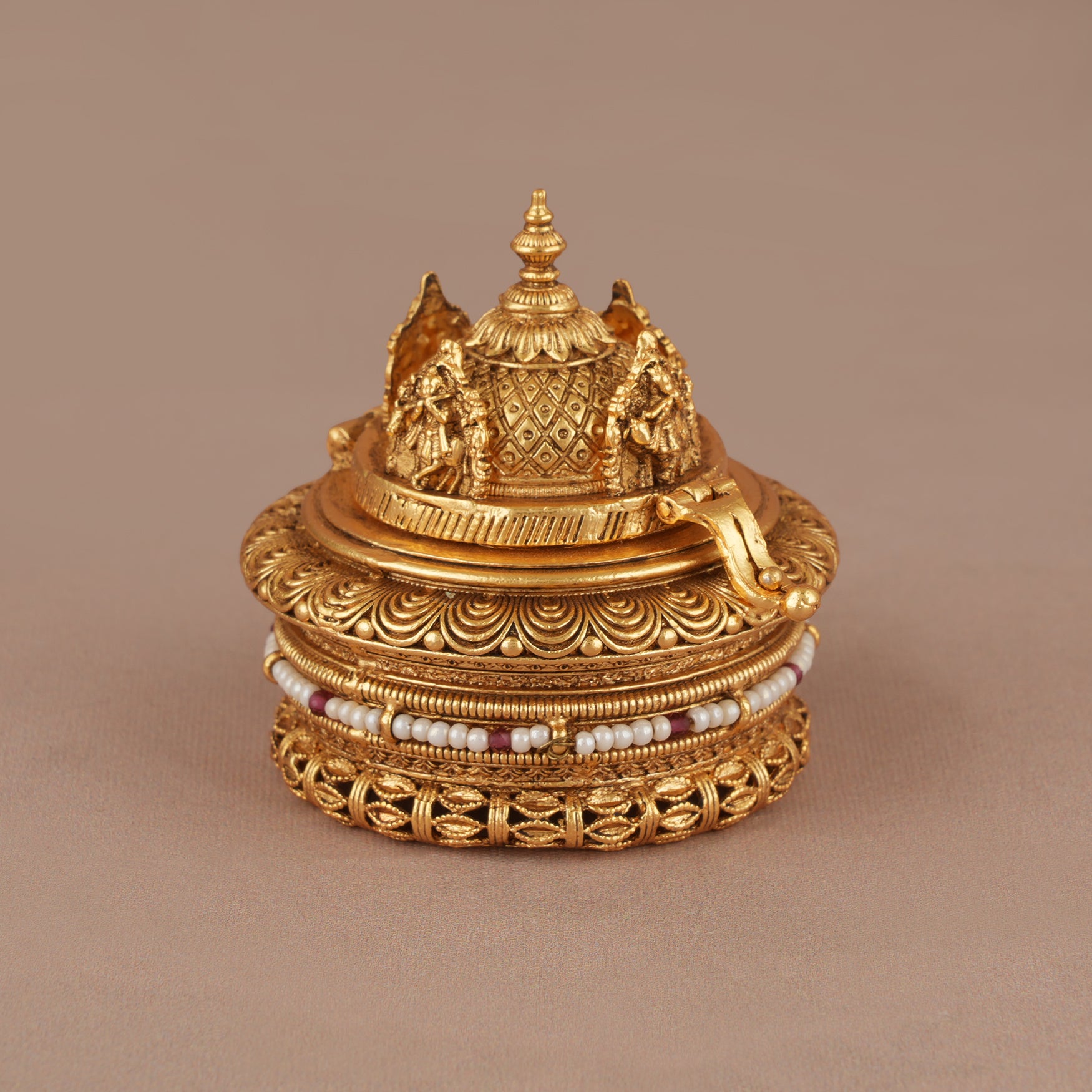 Traditional antique gold lord krishna sindoor box I Temple Jewellery
