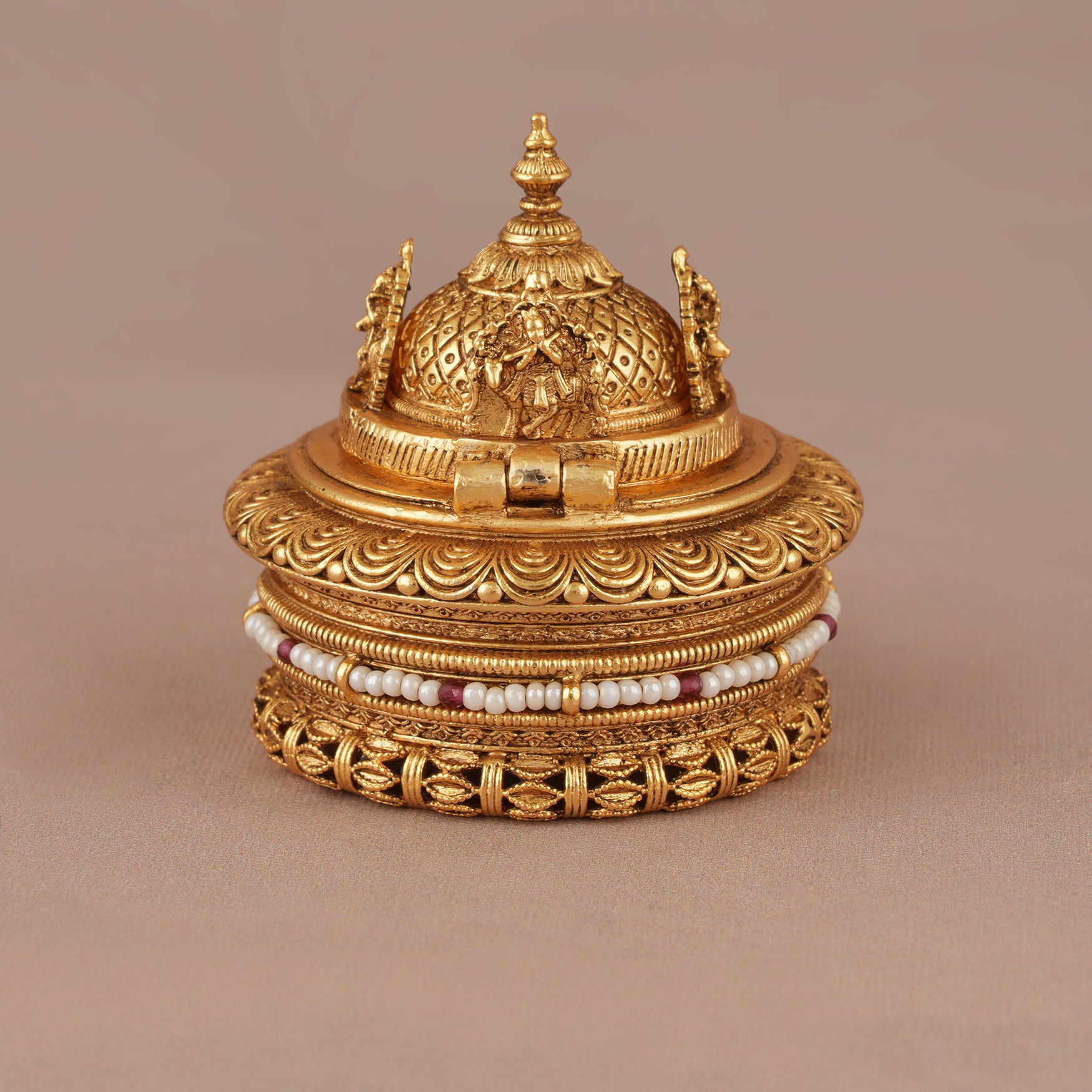 Traditional antique gold lord krishna sindoor box I Temple Jewellery