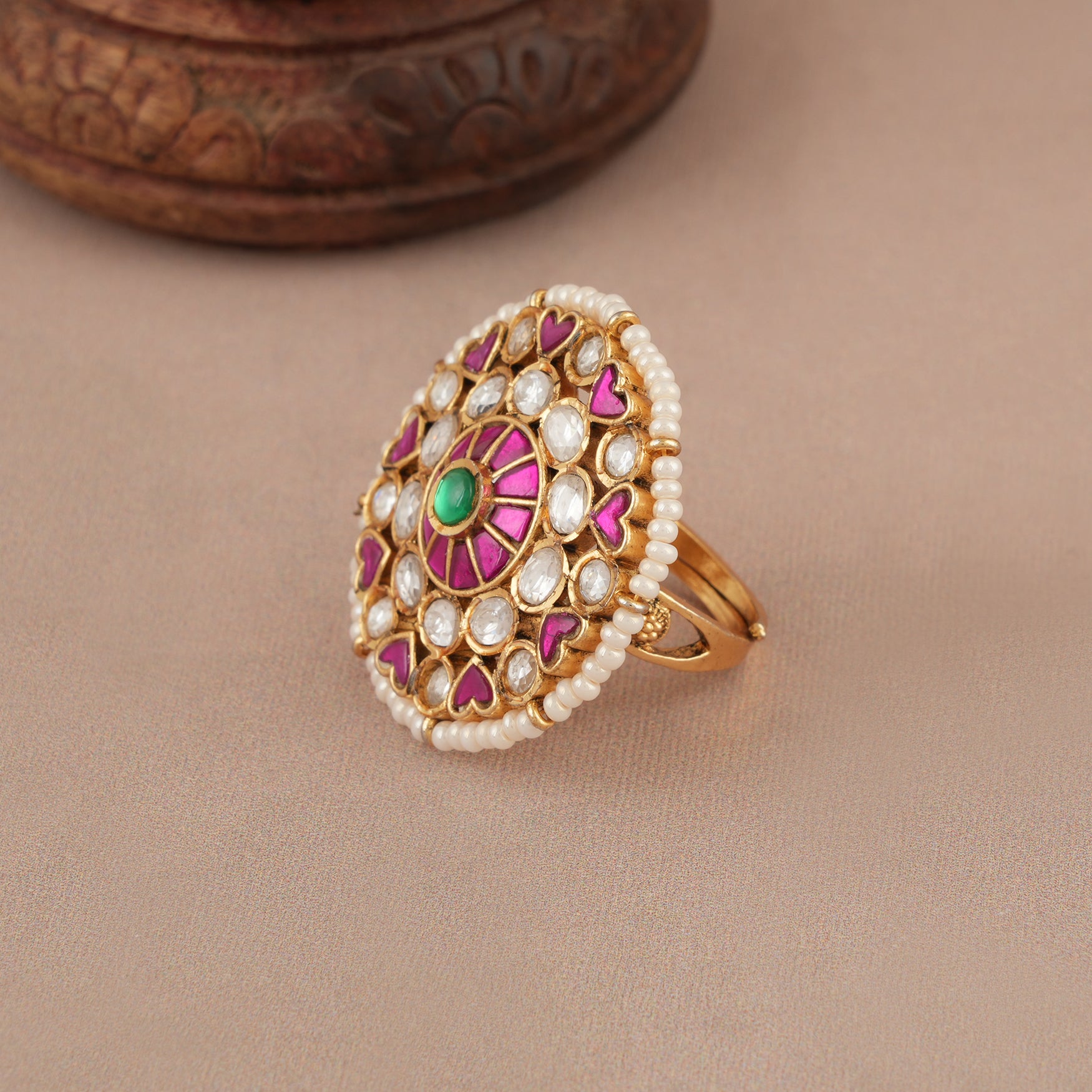 Beautiful gold plated ruby kundan finger ring