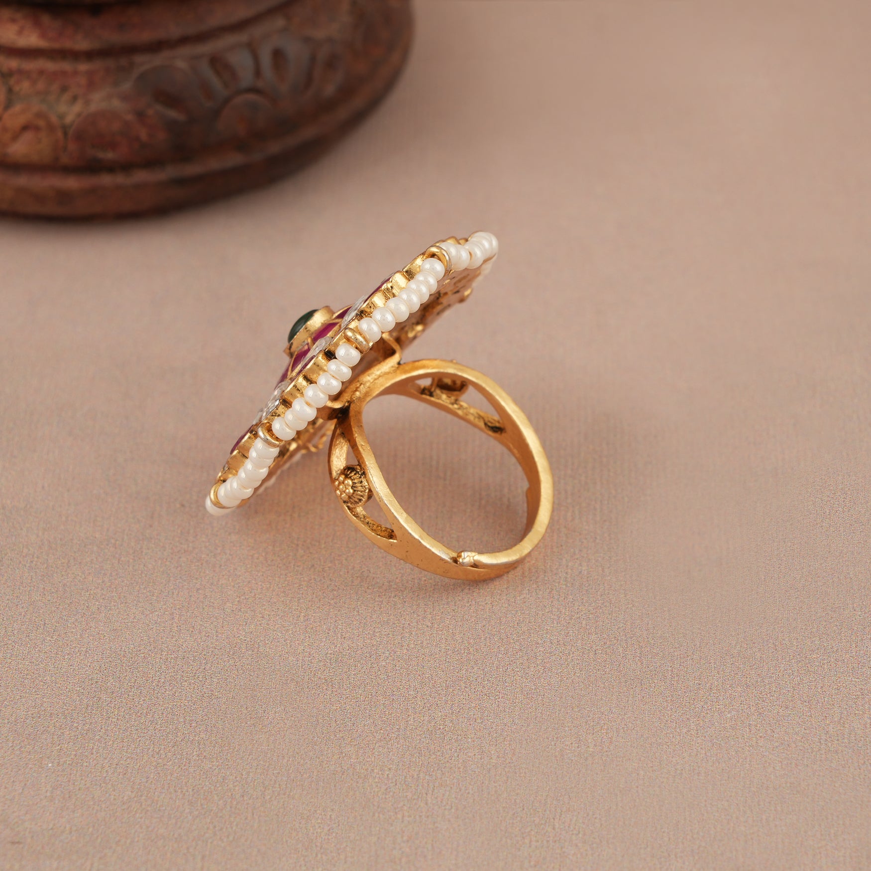 Beautiful gold plated ruby kundan finger ring