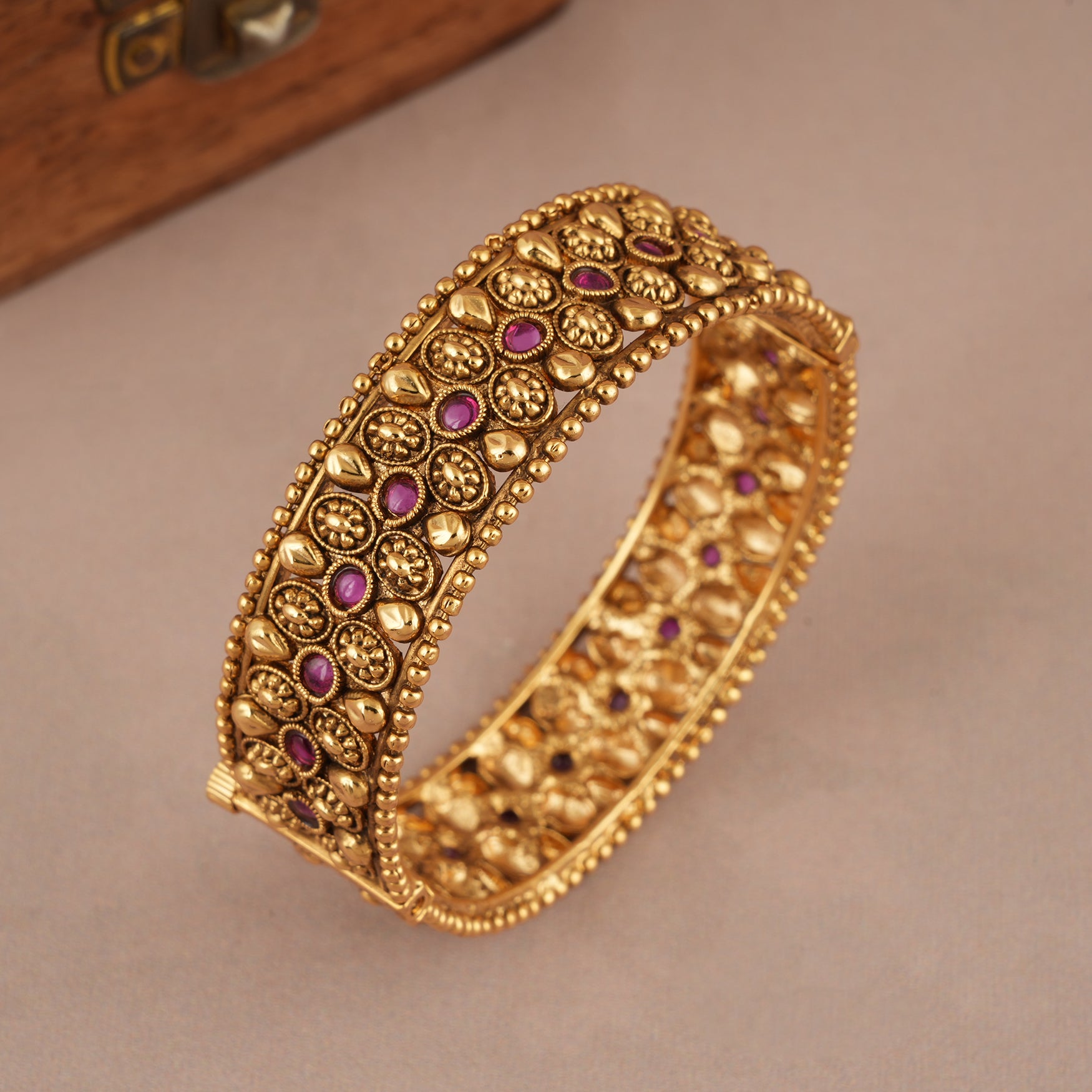 Stunning antique gold openable stone kada bangle