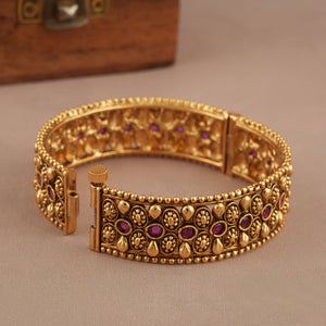 Stunning antique gold openable stone kada bangle