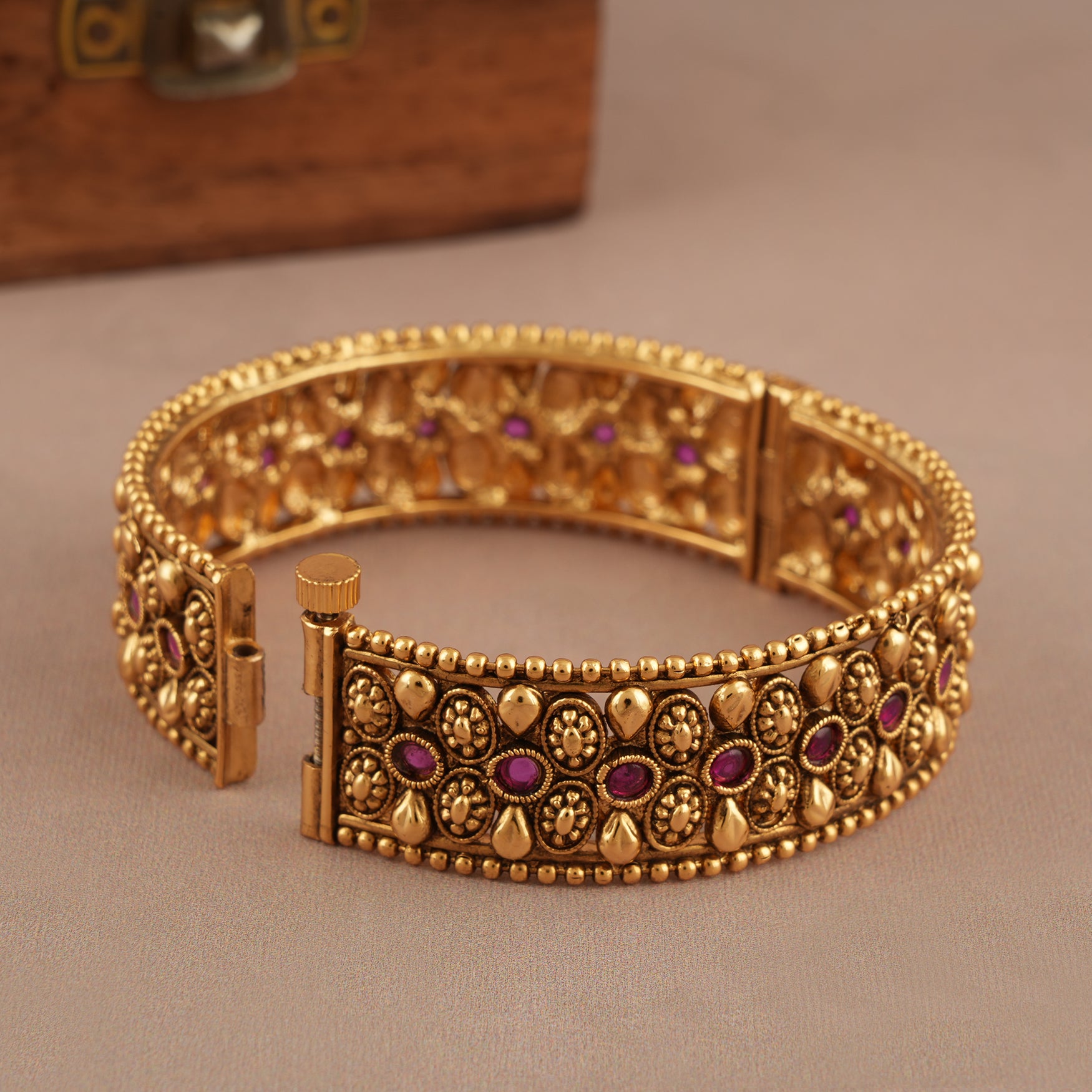Stunning antique gold openable stone kada bangle