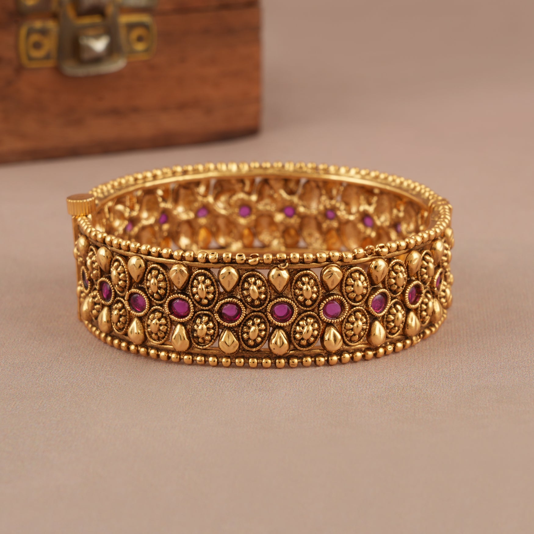 Stunning antique gold openable stone kada bangle
