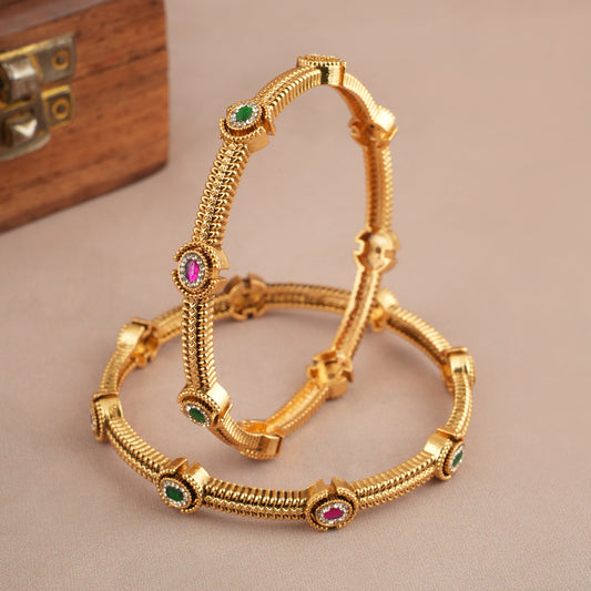 Beautiful antique gold multicolor stone bangle set
