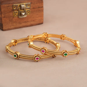Beautiful antique gold multicolor stone bangle set