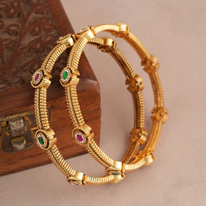 Beautiful antique gold multicolor stone bangle set