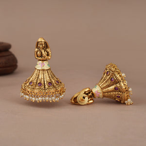 Stunning antique gold long dulhan stone necklace set