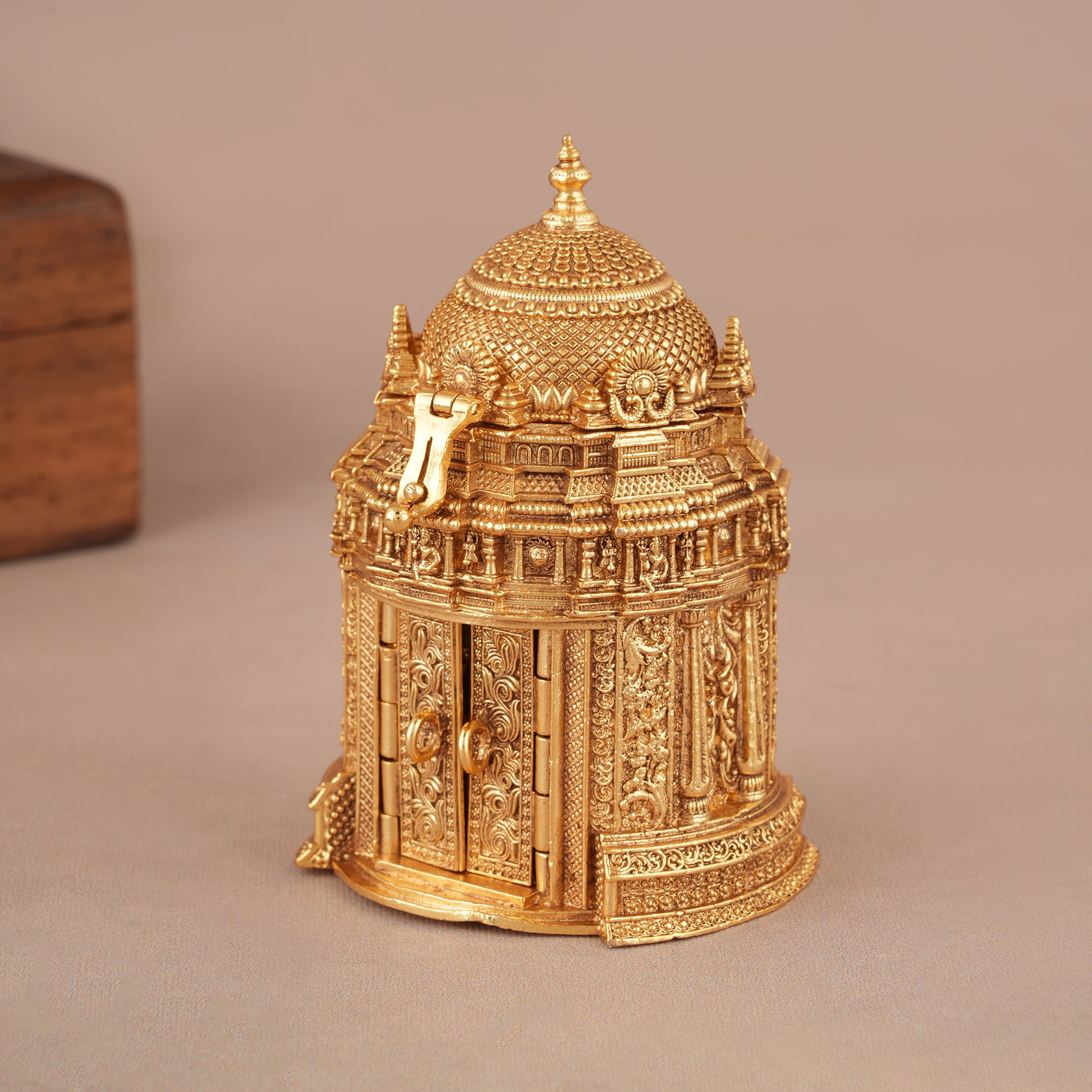 Auspicious gold plated ma lakshmi sindoor box I Temple Jewellery