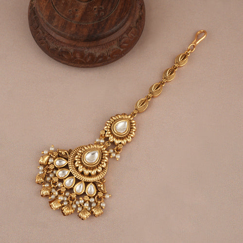 Antique Gold Kundan Maangtika