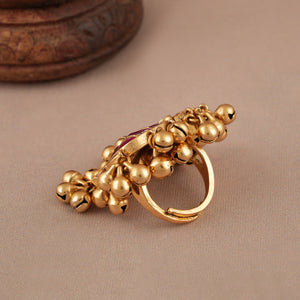 Stunning multicolor kundan antqiue gold elephant finger ring