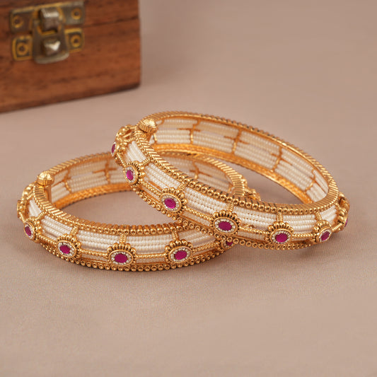Amazing pearl ruby stone bangle set